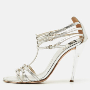 D&G Silver Leather Ankle Strap Sandals Size 37.5