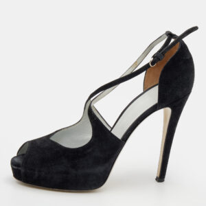 D&G Black Suede Platform Ankle Strap Sandals Size 39