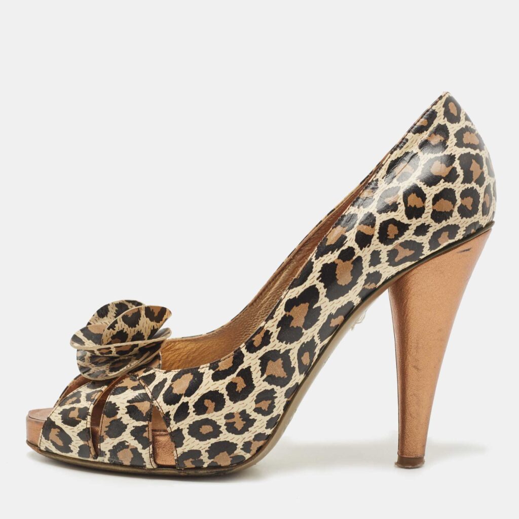 luxury-women-dg-used-shoes-p845759-002 D&G Multicolor Leather Animal Print Peep Toe Pumps Size 39.5