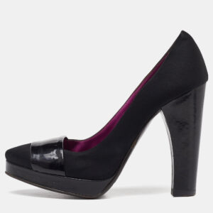 D&G Black Satin and Patent Leather Platform Block Heel Pumps Size 39