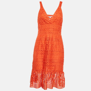 Diane Von Furstenberg Orange Tiana Guipure Midi Dress M