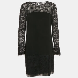 Diane Von Furstenberg Black Lace Trim Chiffon Lavana Dress M