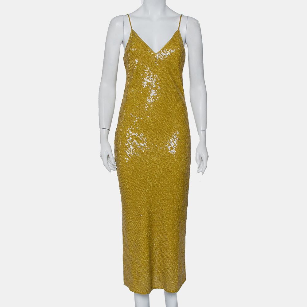 luxury-women-diane-von-furstenberg-new-clothes-p428988-008 Diane Von Furstenberg Mustard Yellow Sequin Embellished Silk Havita Dress M