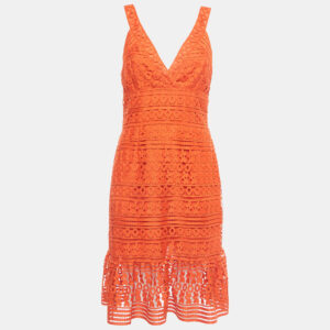Diane Von Furstenberg Orange Guipure Lace Tiana Sleeveless Dress M