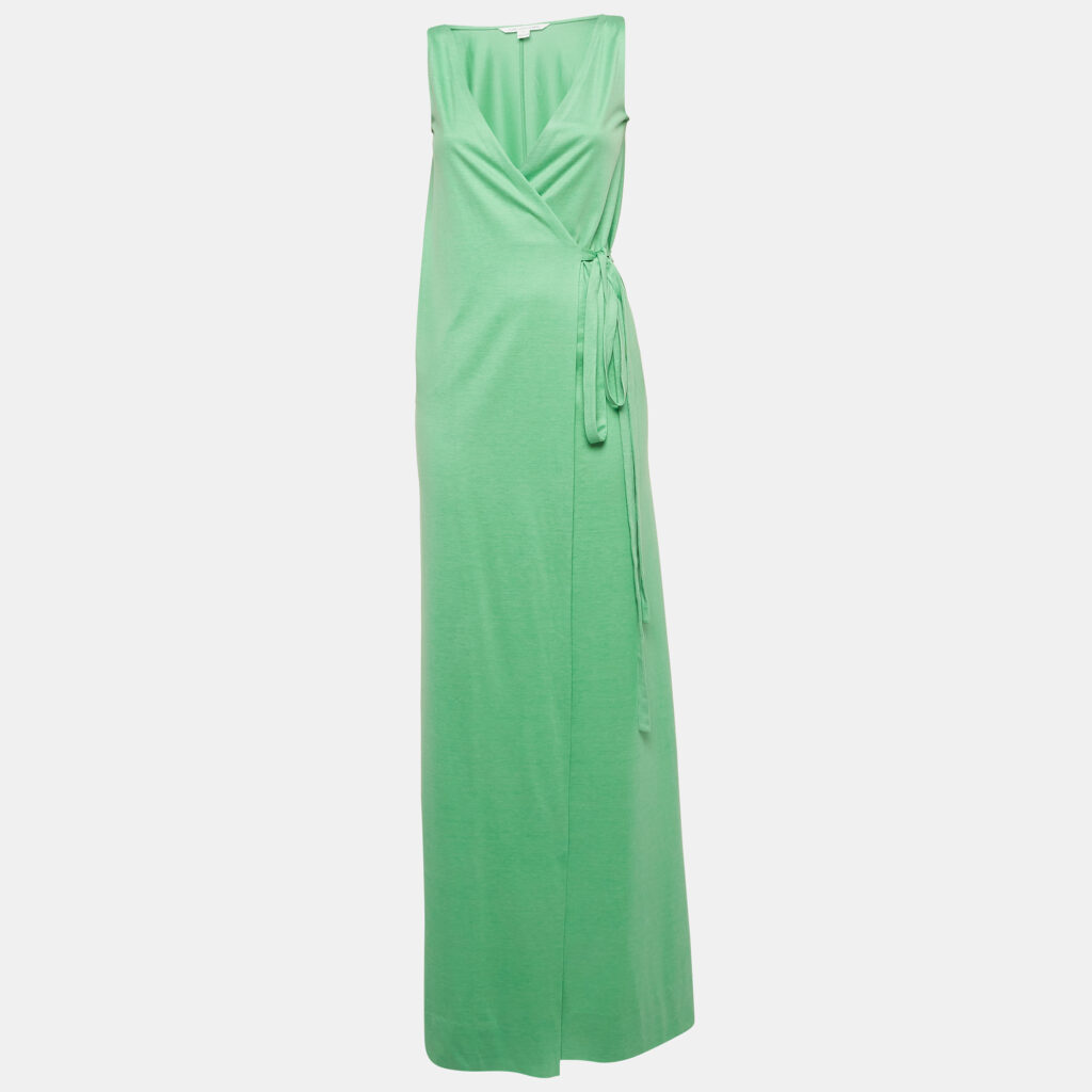 luxury-women-diane-von-furstenberg-used-clothes-p1022326-002 Diane Von Furstenberg Green Silk & Cotton Knit Wrap Dress XS