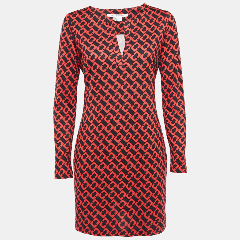 luxury-women-diane-von-furstenberg-used-clothes-p1032984-005 Diane Von Furstenberg Red Printed Silk Jersey Mini Dress M
