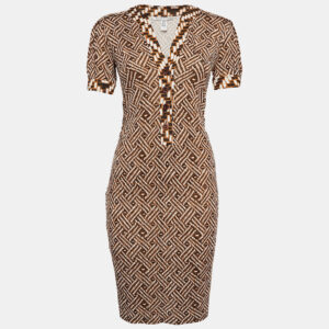 Diane Von Furstenberg Brown Printed Jersey Midi Dress XS