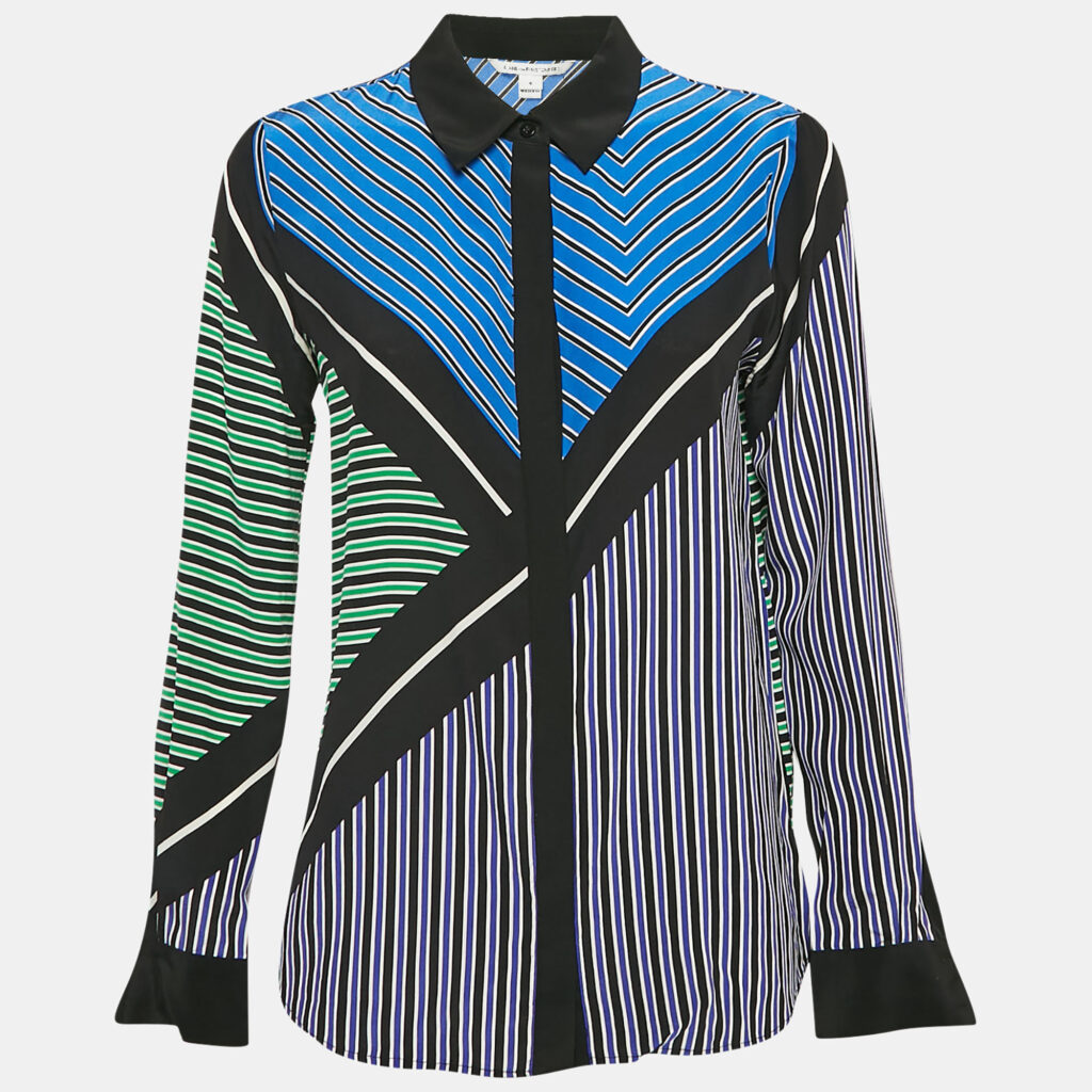 Diane Von Furstenberg Multicolor Striped Silk Valentina Shirt M