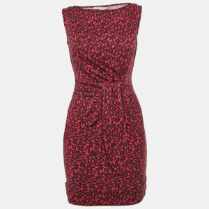 Diane Von Furstenberg Pink Lip Print Silk Jersey Tie-Up Waist Detail Mini Dress M