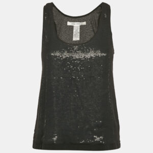 Diane Von Furstenberg Black Silk Sequin Silk Sorcha Tank Top M
