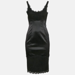 Diane Von Furstenberg Black Satin Lace Trimmed Olivette Mini Dress XS