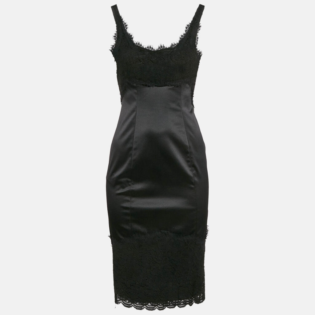 luxury-women-diane-von-furstenberg-used-clothes-p1105192-001 Diane Von Furstenberg Black Satin Lace Trimmed Olivette Mini Dress XS