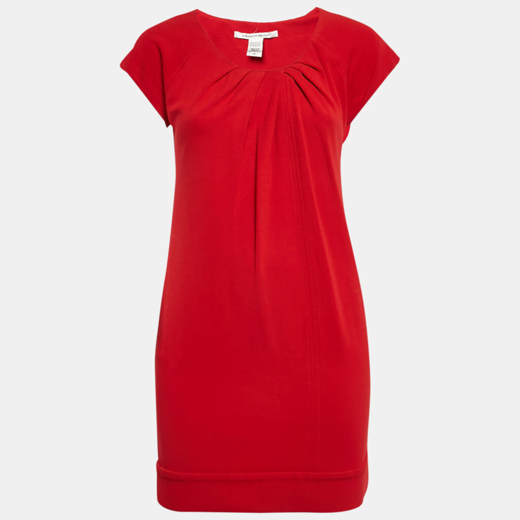 luxury-women-diane-von-furstenberg-used-clothes-p1107841-004 Diane Von Furstenberg Red Jersey Pleated Mini Dress XS
