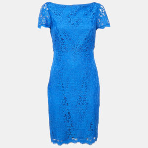 Diane Von Furstenberg Blue Floral Lace Mini Dress M