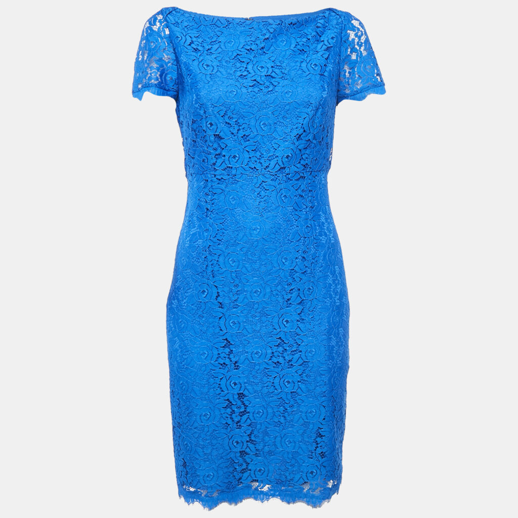 luxury-women-diane-von-furstenberg-used-clothes-p1108629-006 Diane Von Furstenberg Blue Floral Lace Mini Dress M