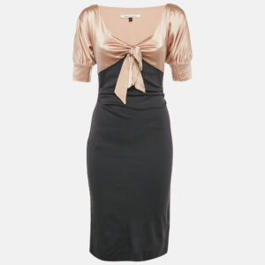 Diane Von Furstenberg Pink/Grey Silk and Wool Knit Bow Detail Short Kitt Dress S
