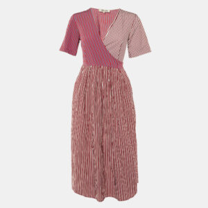 Diane Von Furstenberg Tricolor Striped Poplin Wrap Dress S