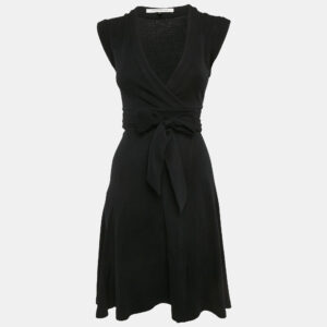 Diane Von Furstenberg Black Wool Knit Wrap Dress S