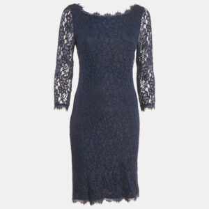 Diane Von Furstenberg Navy Blue Lace Short Zarita Dress M