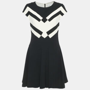 Diane Von Furstenberg Black Crepe Contrast Panel Gail Mini Dress M