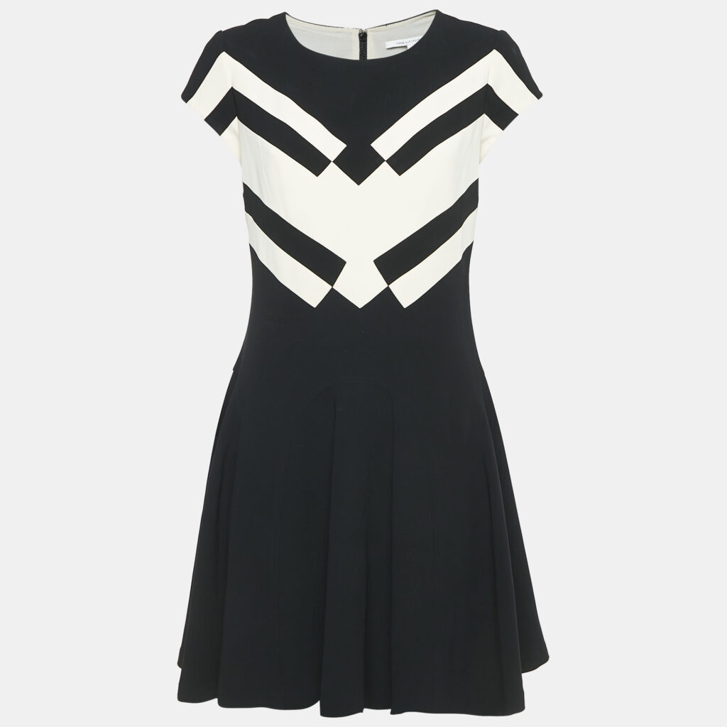 Diane Von Furstenberg Black Crepe Contrast Panel Gail Mini Dress M