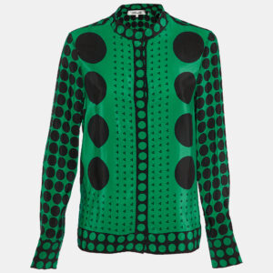 diane von furstenberg green polka dot silk button front shirt l