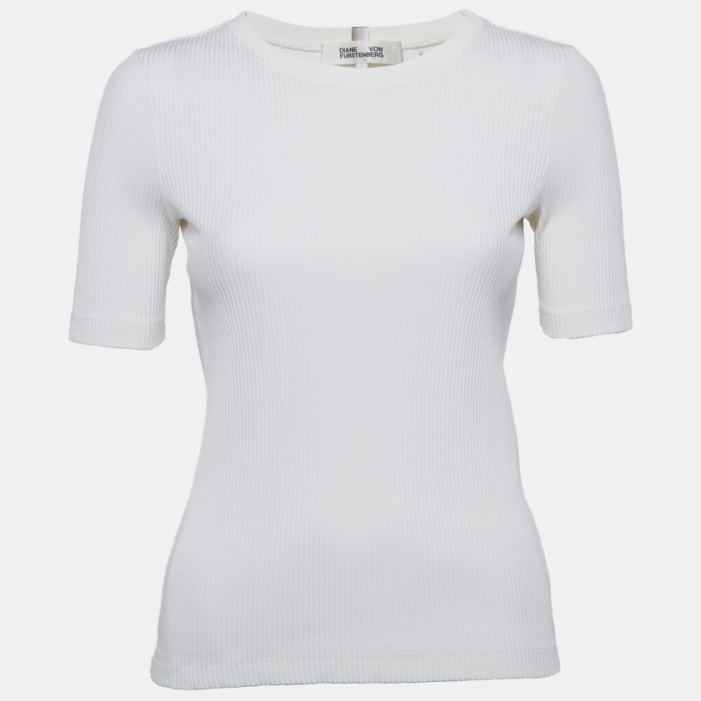 luxury-women-diane-von-furstenberg-used-clothes-p1149066-003 Diane Von Furstenberg White Rib Knit T-Shirt S