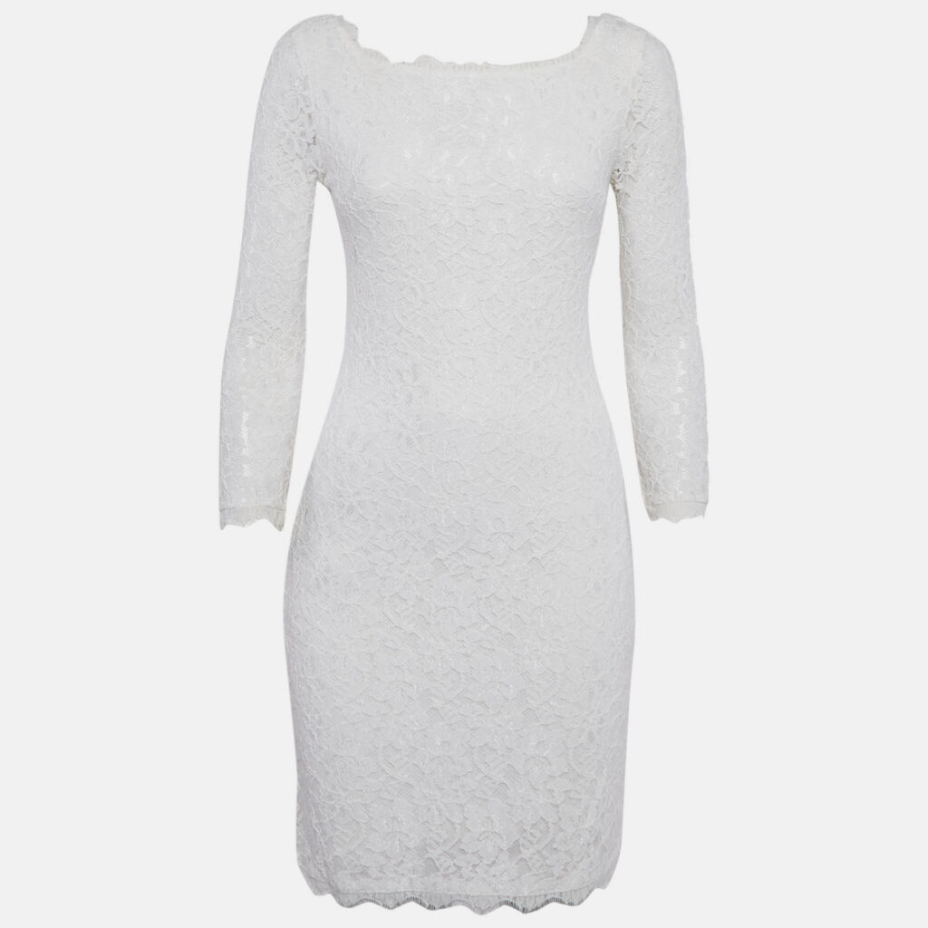 luxury-women-diane-von-furstenberg-used-clothes-p1149731-006 Diane Von Furstenberg White Lace Mini Dress M