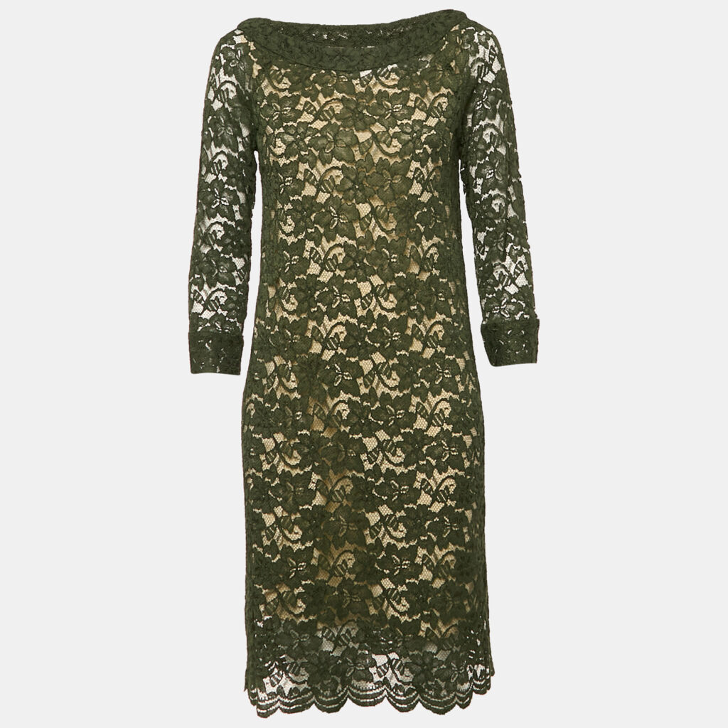 luxury-women-diane-von-furstenberg-used-clothes-p1151083-001 Diane Von Furstenberg Green Corded Lace Elisa Dress M