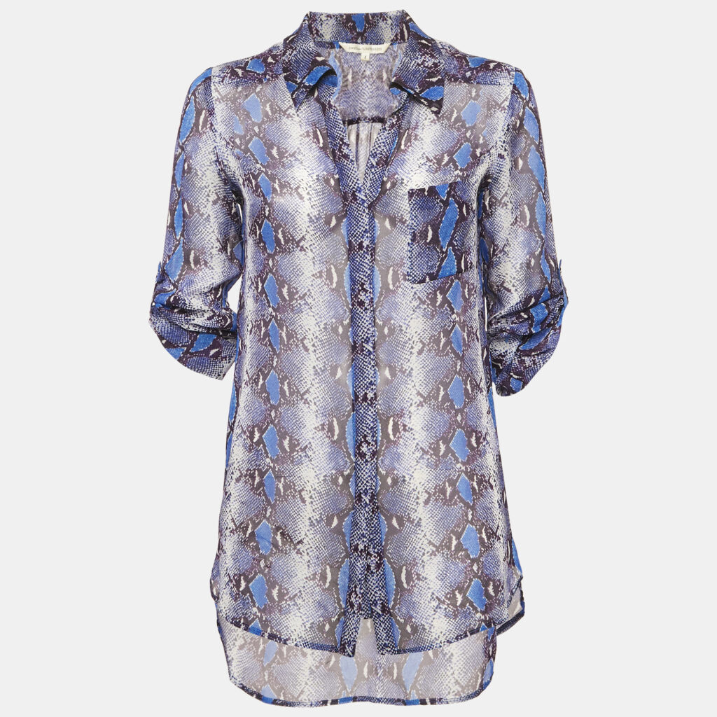 luxury-women-diane-von-furstenberg-used-clothes-p1159632-004 Diane Von Furstenberg Purple Printed Silk Button Front Shirt S