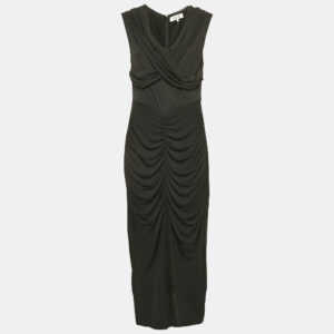 Diane Von Furstenberg Black Jersey Ruched Midi Dress L