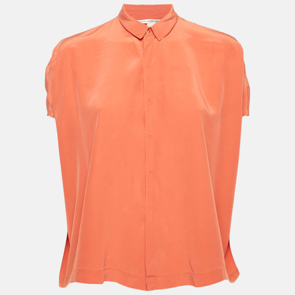 luxury-women-diane-von-furstenberg-used-clothes-p1160282-001 Diane Von Furstenberg Peach Pink Silk Eris Top XS