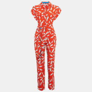 diane von furstenberg red benji print crepe tie-up detail jumpsuit s