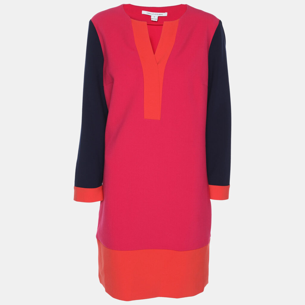 luxury-women-diane-von-furstenberg-used-clothes-p1165485-004.jpg Diane Von Furstenberg Pink Colorblock Crepe Shift Dress L