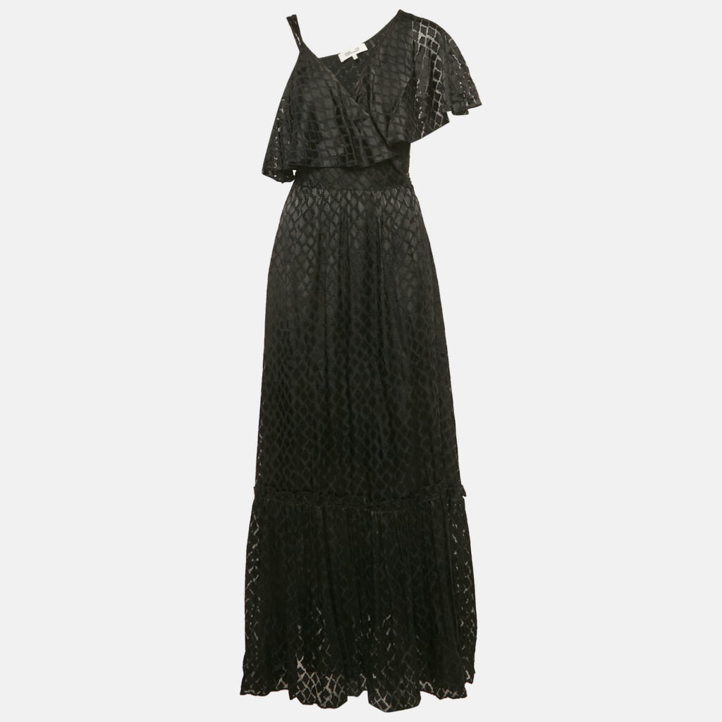 luxury-women-diane-von-furstenberg-used-clothes-p1168984-001 Diane Von Furstenberg Black Chiffon Dobby Wrap Dress S