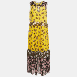 Diane von Furstenberg Yellow Floral Print Silk Long Dress S