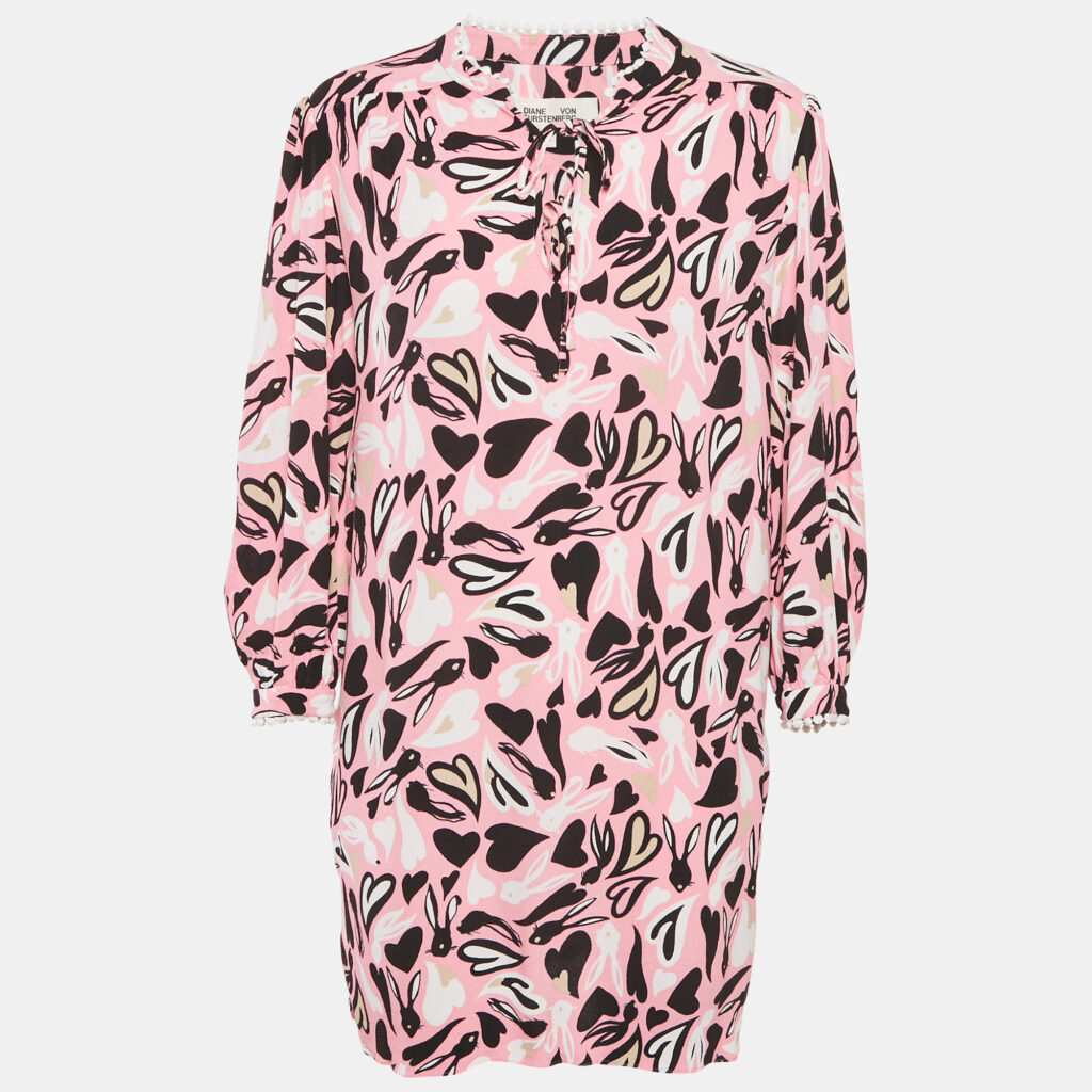 luxury-women-diane-von-furstenberg-used-clothes-p1169921-003 Diane Von Furstenberg Pink Printed Crepe Mini Dress M