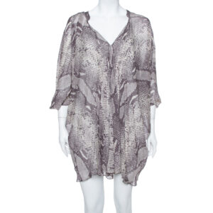 Diane Von Furstenberg  Grey Snakeskin Printed Silk Draped Fleurette Dress XS