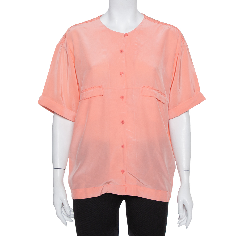 Diane Von Furstenberg Pink Silk Pocket Detail Oversized Dana Top S