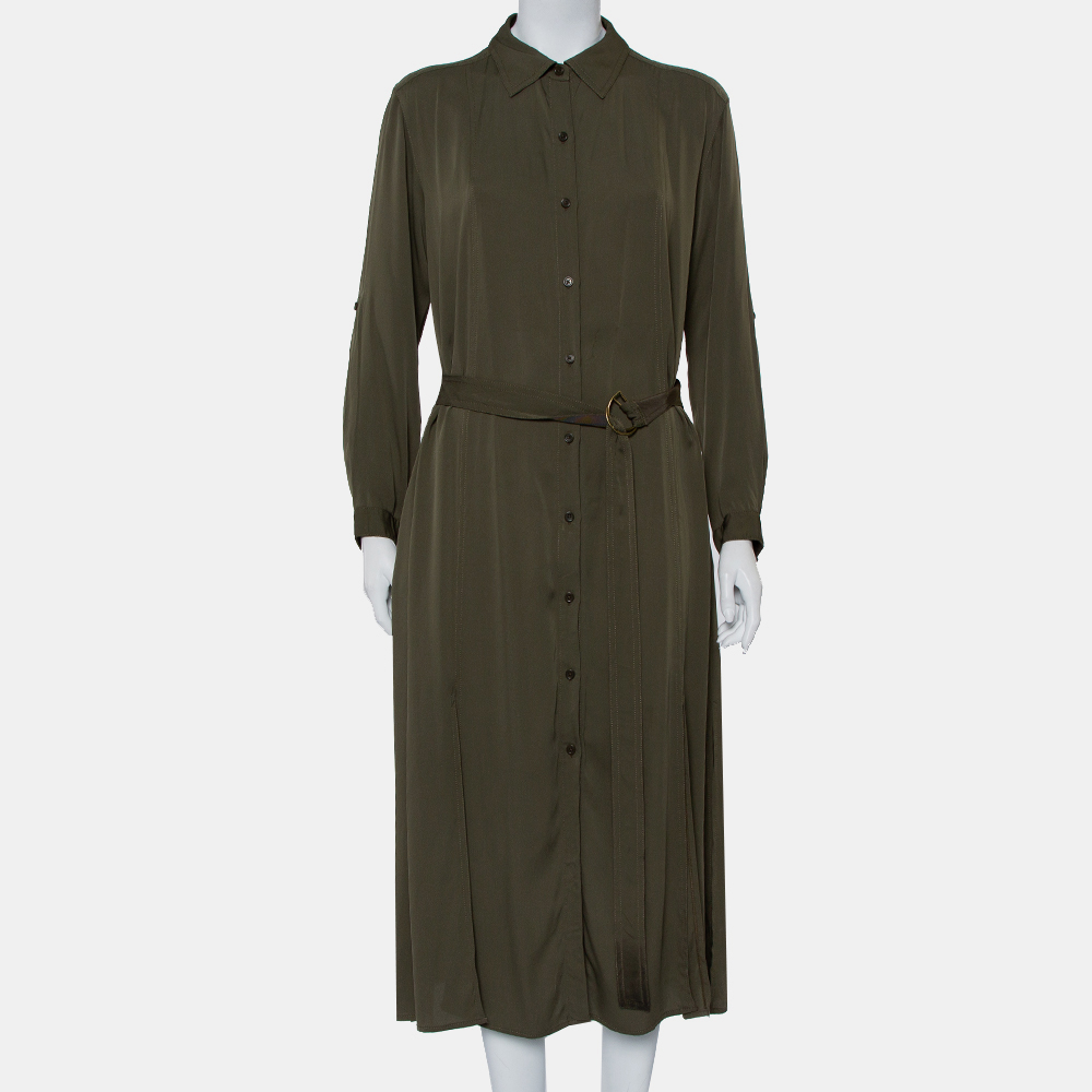 luxury-women-diane-von-furstenberg-used-clothes-p423588-010 Diane Von Furstenberg Military Green Silk Belted Clarise Dress M