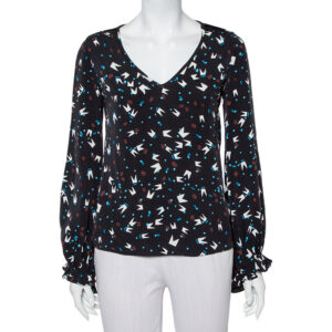 Diane Von Furstenberg Black printed Silk Oversized Dickinson Top XS