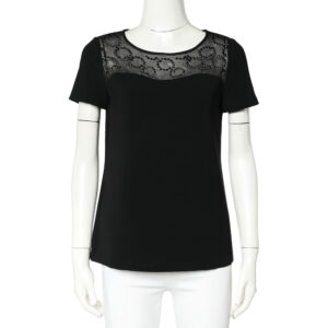 Diane Von Furstenberg Black Crepe Embellished Neck Detail Top S