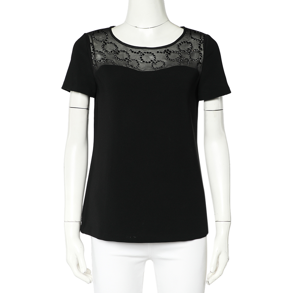 luxury-women-diane-von-furstenberg-used-clothes-p472157-002 Diane Von Furstenberg Black Crepe Embellished Neck Detail Top S