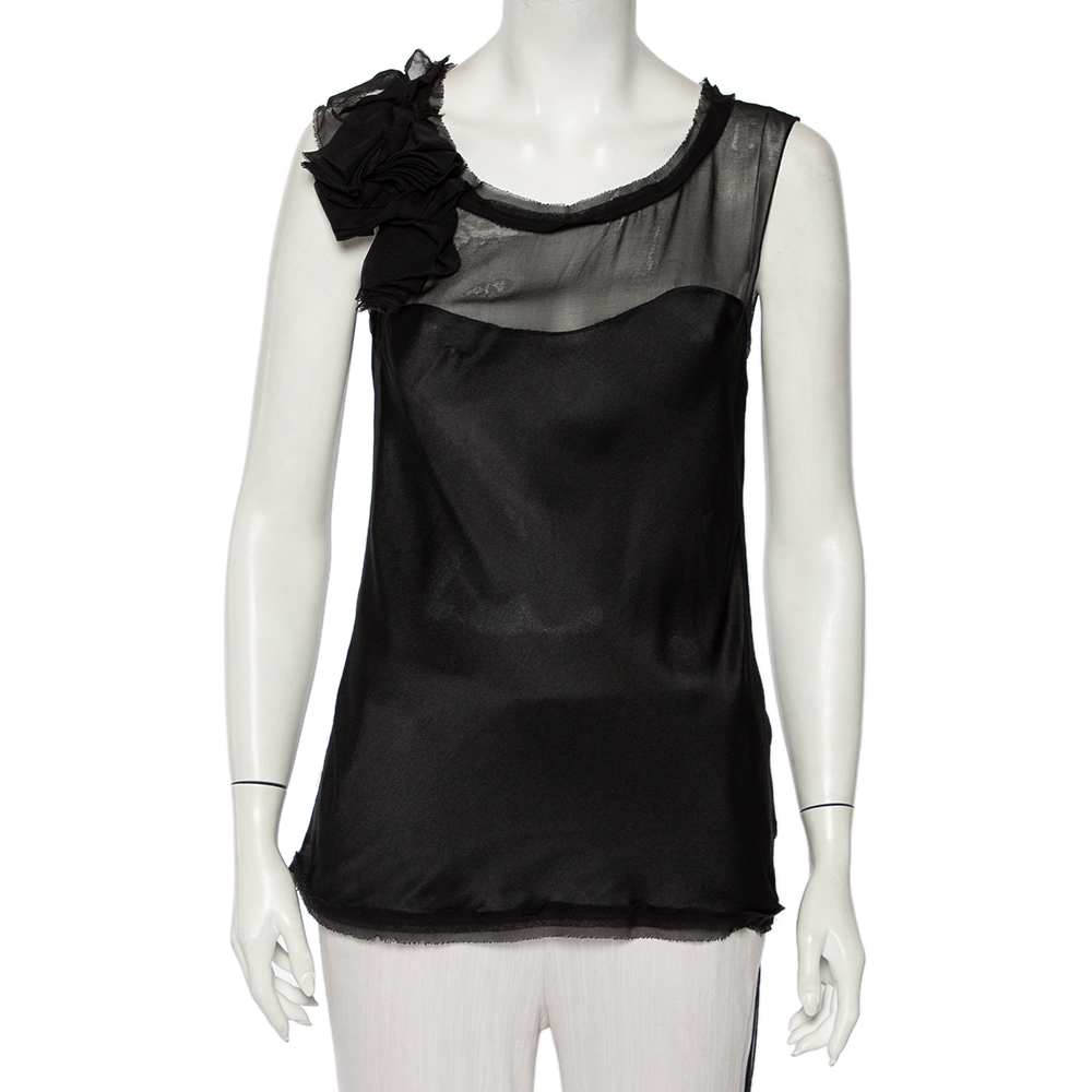 luxury-women-diane-von-furstenberg-used-clothes-p480219-010 Diane Von Furstenberg Black Silk Draped Detail Sleeveless Mell Top L
