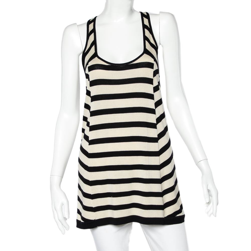 luxury-women-diane-von-furstenberg-used-clothes-p482180-001 Diane Von Furstenberg Beige & Black Striped Knit Racer Back Tank Top S