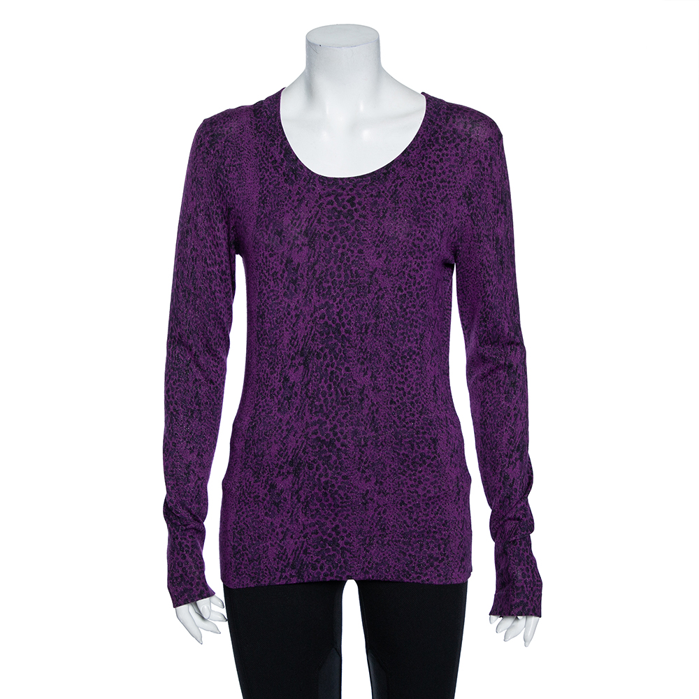 luxury-women-diane-von-furstenberg-used-clothes-p491334-004 Diane Von Furstenberg Purple Animal Print Knit Neva Top S