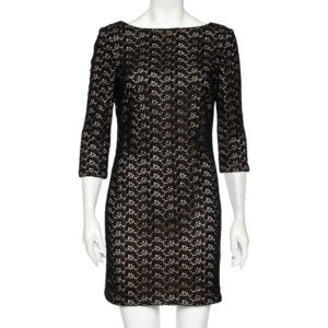 Diane von Furstenberg Black Floral Pattern Cutout Lace Dress M