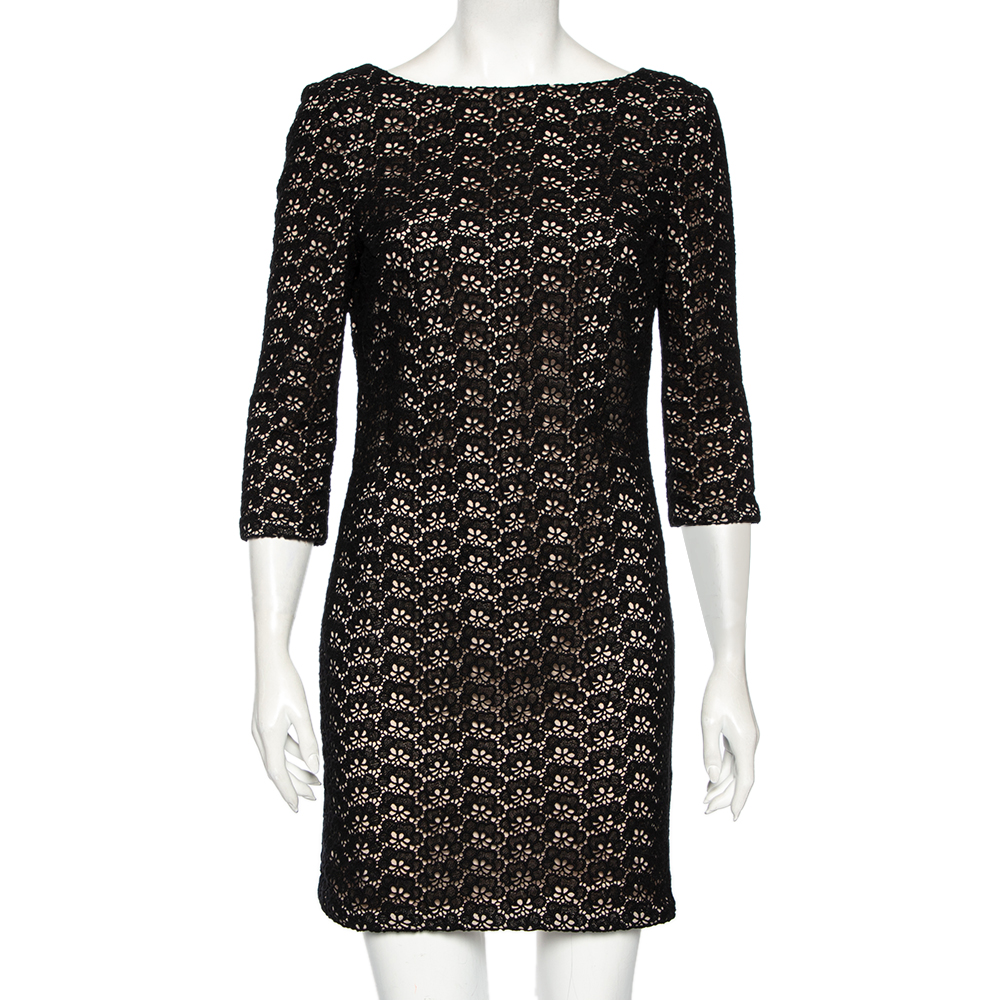 luxury-women-diane-von-furstenberg-used-clothes-p493817-004 Diane von Furstenberg Black Floral Pattern Cutout Lace Dress M