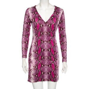 Diane von Furstenberg Purple Animal Print Silk Reina Long Sleeve Dress S