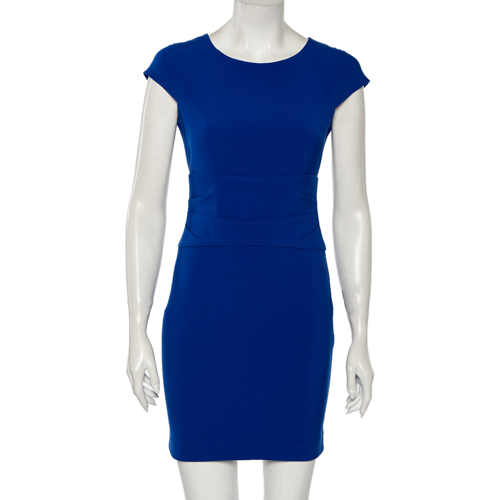 luxury-women-diane-von-furstenberg-used-clothes-p505454-010-2 Diane Von Furstenberg Blue Knit Ruched Waist Detailed Dress S